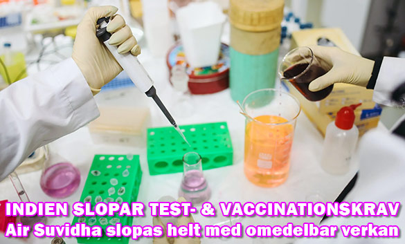 Inga fler vaccinationsbevis / PCR-test till Indien