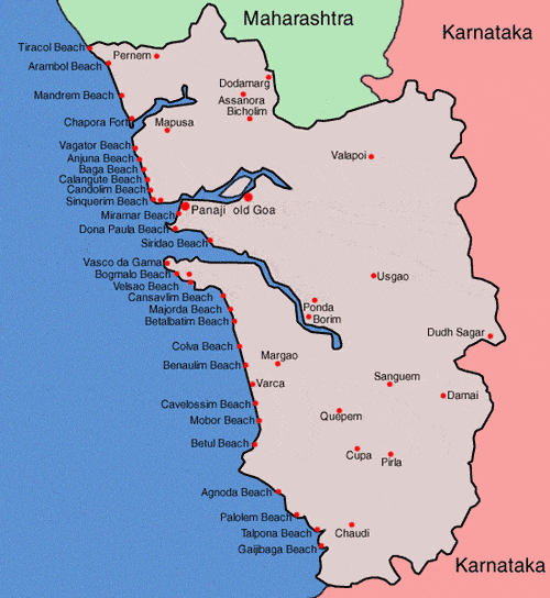 Karta över centrala och östra Goa