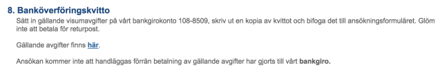 Banköverföring post text