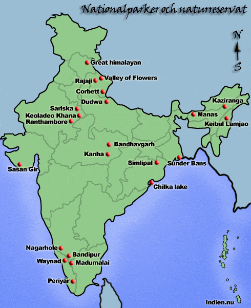 Klickbar karta över Indiens nationalparker