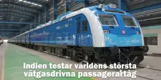Indien testar världens största vätgasdrivna passagerartåg. Bild: PIB India